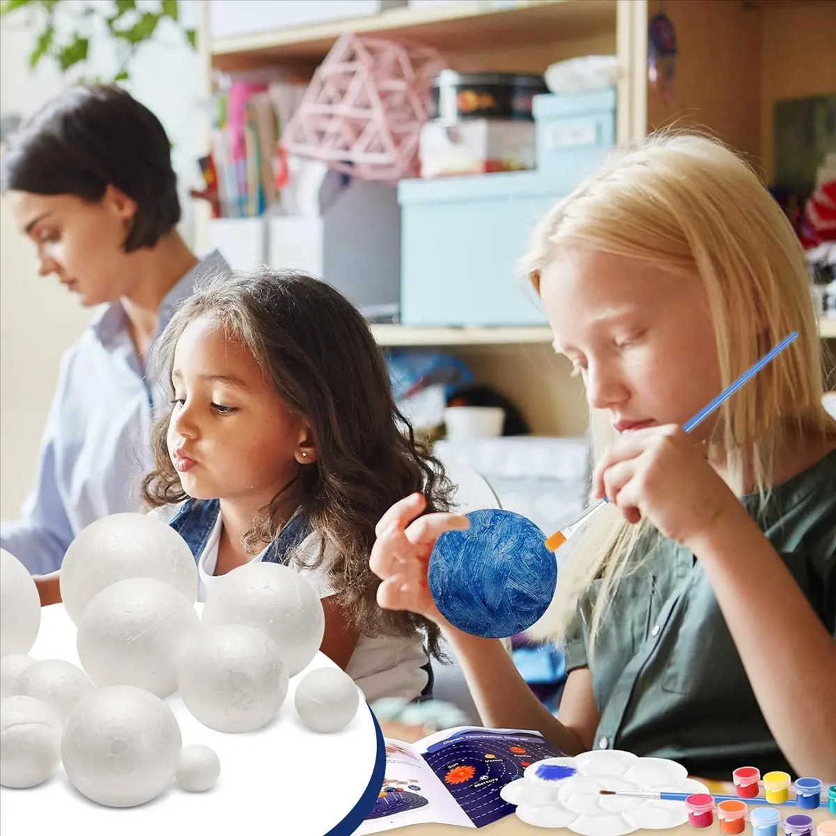 （SAME DAY）Solar System Project Kit, PlanetModel Crafts 14 Mixed Sized Polystyrene Spheres Balls for School Science Projects