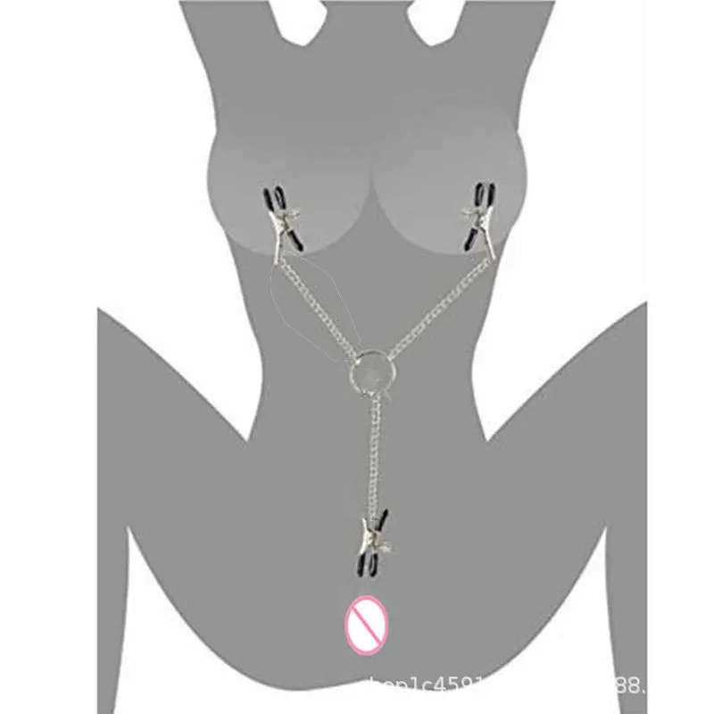 Abrazadera de Vagina de tres cabezas para pezón, pinzas de cadena para Vagina, BDSM juguete, Kink fetiche, desgaste erótico, Bondage, cuerpo de 3 cabezas