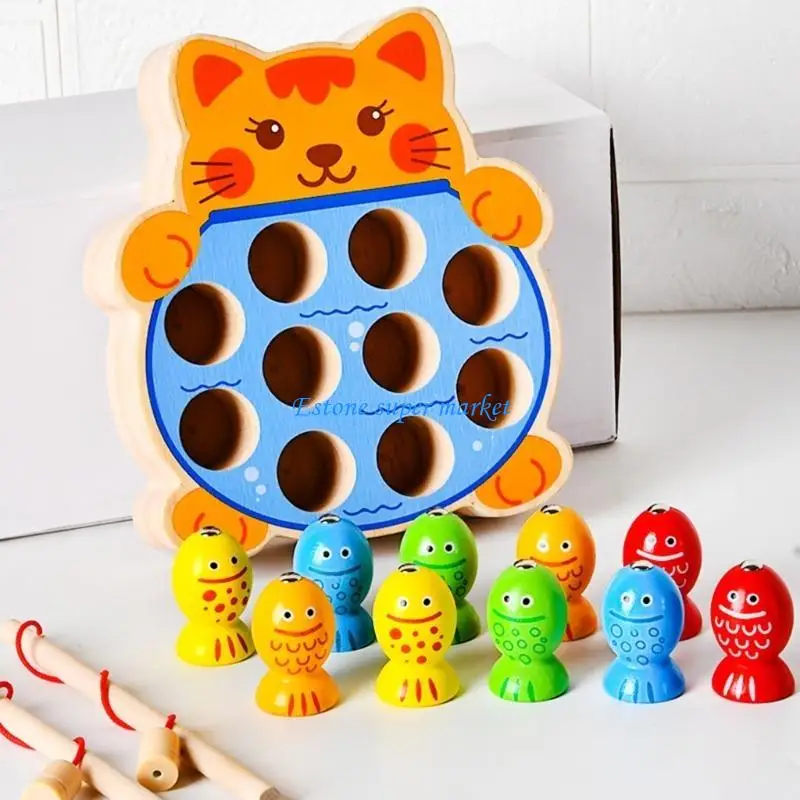 090B Juguete educativo madera para niños, tablero pesca, juego preescolar para niños