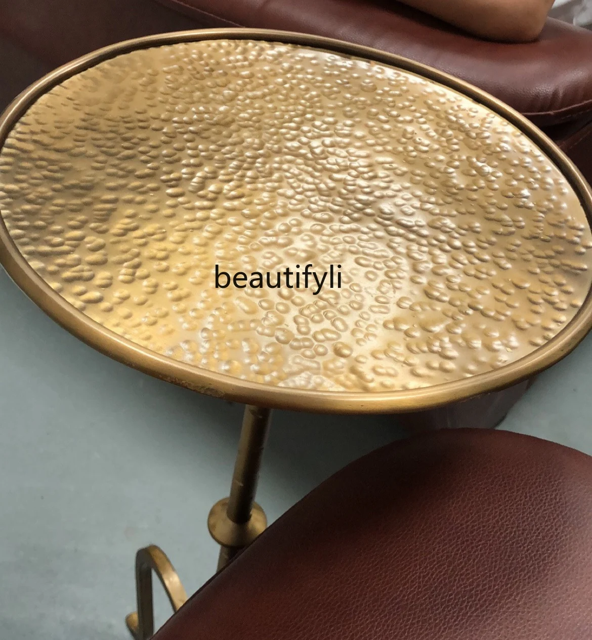 Minimalist round Side Table Tea Table Living Room Creative Double-Layer Coffee Table Simple and Light Luxury Hammer Pattern