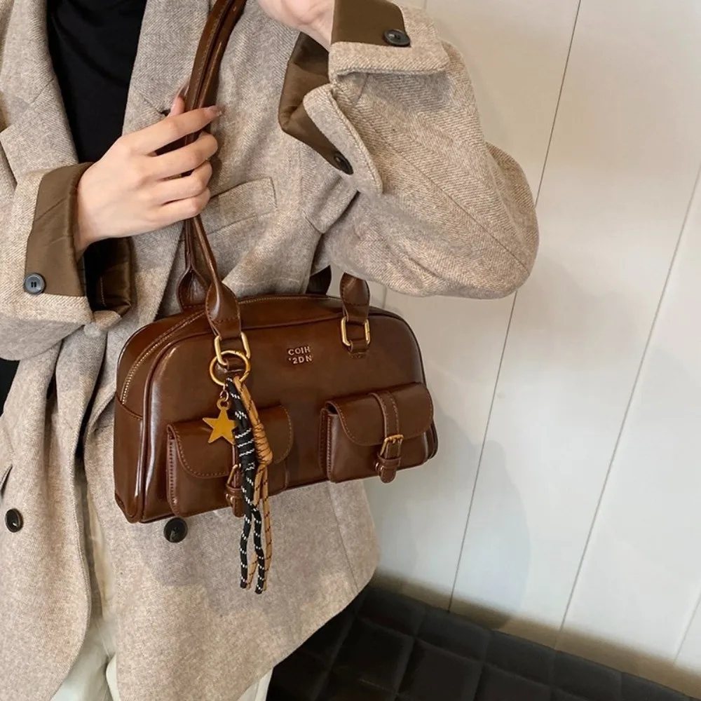 

Повседневная кожаная сумка через плечо в стиле JK, сумка-боулинг из искусственной кожи, однотонная многофункциональная сумка-хобо для путешествий