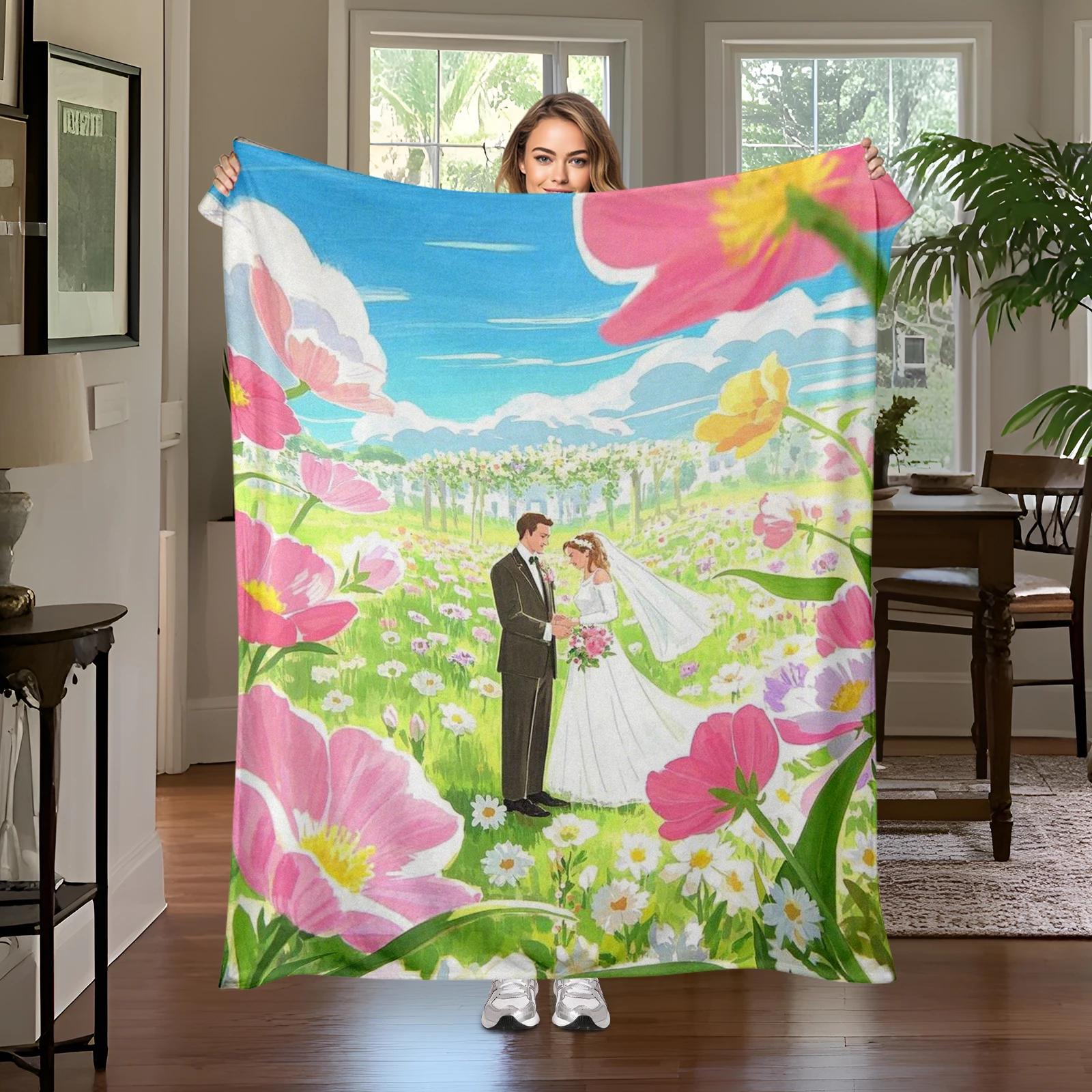 

Thoughtfully Designed Cartoon Garden Blanket Ideal For Newlyweds During The Wedding Season