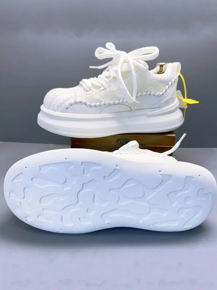 New Men Thick Platform Running Shoes Lace Up Comfortable Spliced jogging Genuine Leather Breathable Skateboard Sneakers Trainers