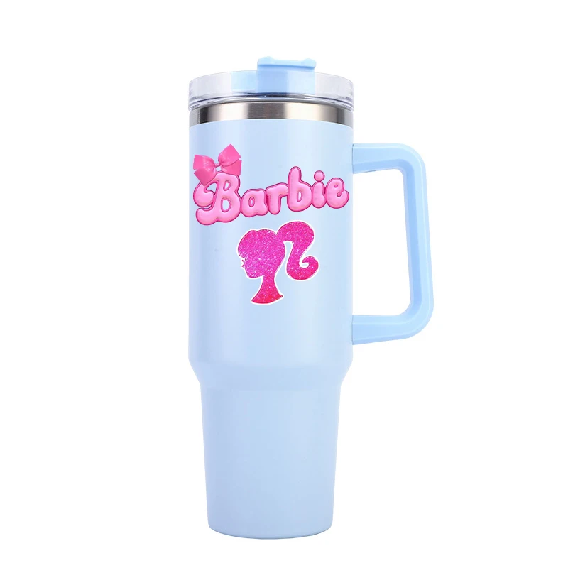 1200Ml Barbie Large Capacity Insulated Cup Kawaii Cute Girls Portable Stainless Steel Thermal Cold Coffee Car Water Bottle Gifts