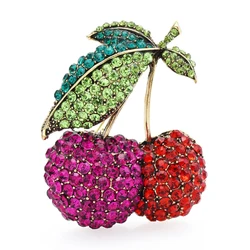Wuli&baby Sparkling Big Cherry Brooches For Women Unisex Full Rhinestone Fruits Party Office Brooch Pin Gifts