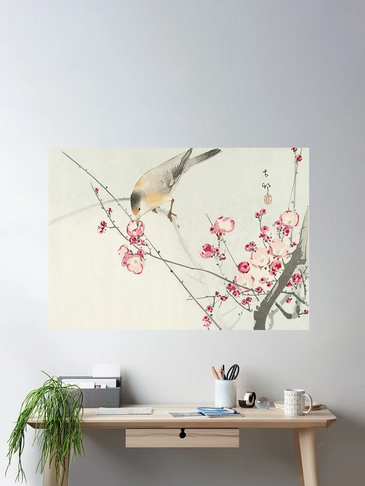 Plakat Songbird on Blossom Branch by Ohara Koson Photo, Art Print Canvas Poster, Living Room Decor, Home Wall Picture