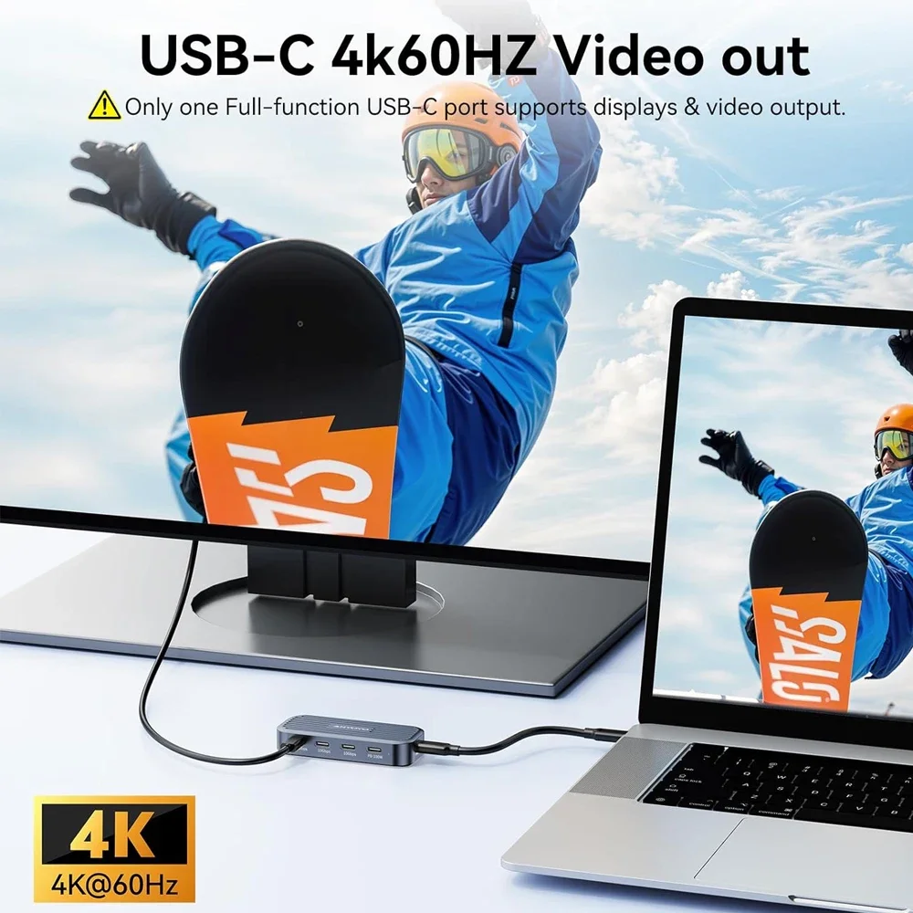 FC&EC USB C Hub 4K 60Hz Video PD 100W 10Gbps Aluminium USB 3.2 Gen 2 Hub Laptop Docking Station Type C Adapter USB Splitter