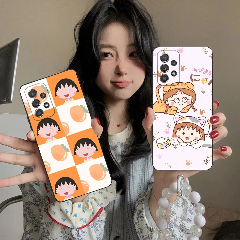 Catoon C-Chibi M-Maruko-C-Chan Phone Case For Samsung S24,23,22,30,21,10,9,Ultra,Plus,Lite,FE,5G Black Soft Case