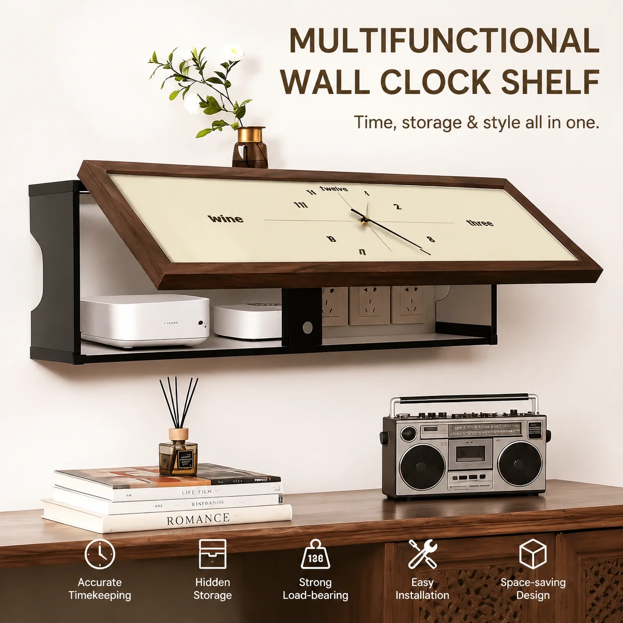 Retro-Style Wall-Mount Cable Organizer Box with Swing Door – No-Drill Router, Set-Top Box & Socket Storage for Wires