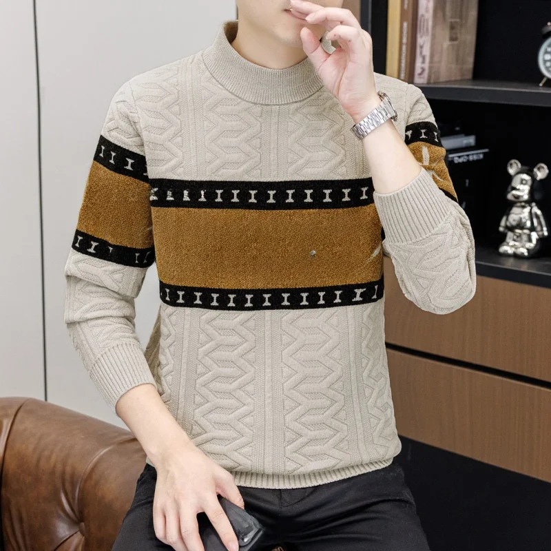 

Casual round Ne Knitted Sweater for Men Youth Faionable Color Blo Personali Match All Seasons Long Sve Top