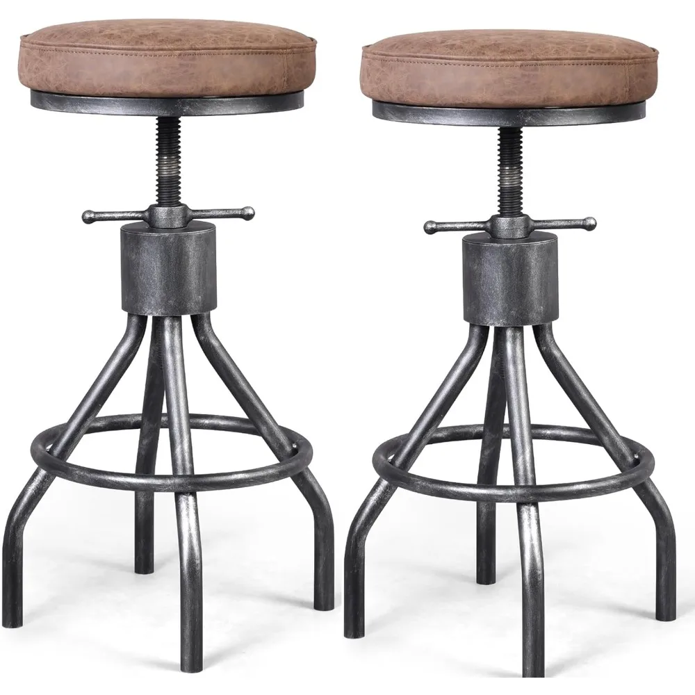 

Set of 2 Bar Stools with pedal, Swivel Pu Seat Vintage Kitchen Island Counter Stool, 23-33inch Height Adjustable counter stools