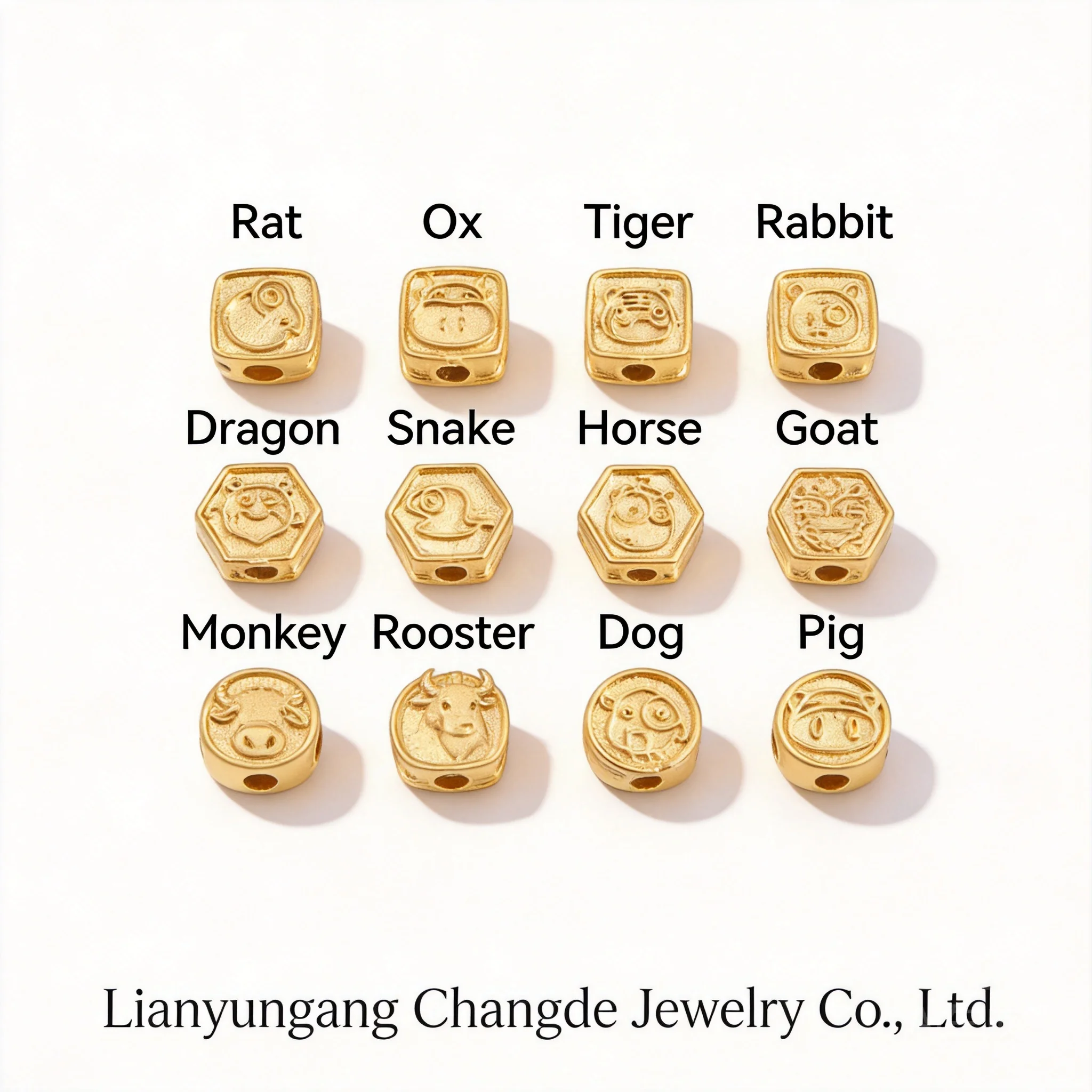 Chinese Style Lucky 12 Chinese Zodiac Gold Plated Spacer Beads For Diy Jewelry Making Bracelet Anklet Handmade Accessories Bless
