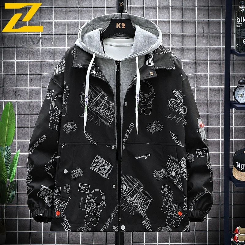 

Men Hooded Jacket Trendy Lightweight Casual Streetwear Printed Autumn Coat For Hiking Travel Work Outdoor Adventure Windbreaker