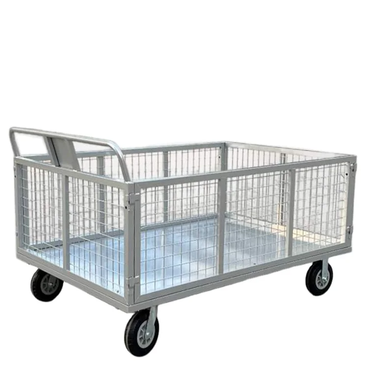 Hotel Stainless Steel Foldable Multi-functional Wire EDM Fence Pushcart Courier Warehouse Loading Goods Vehicle Cage Cart