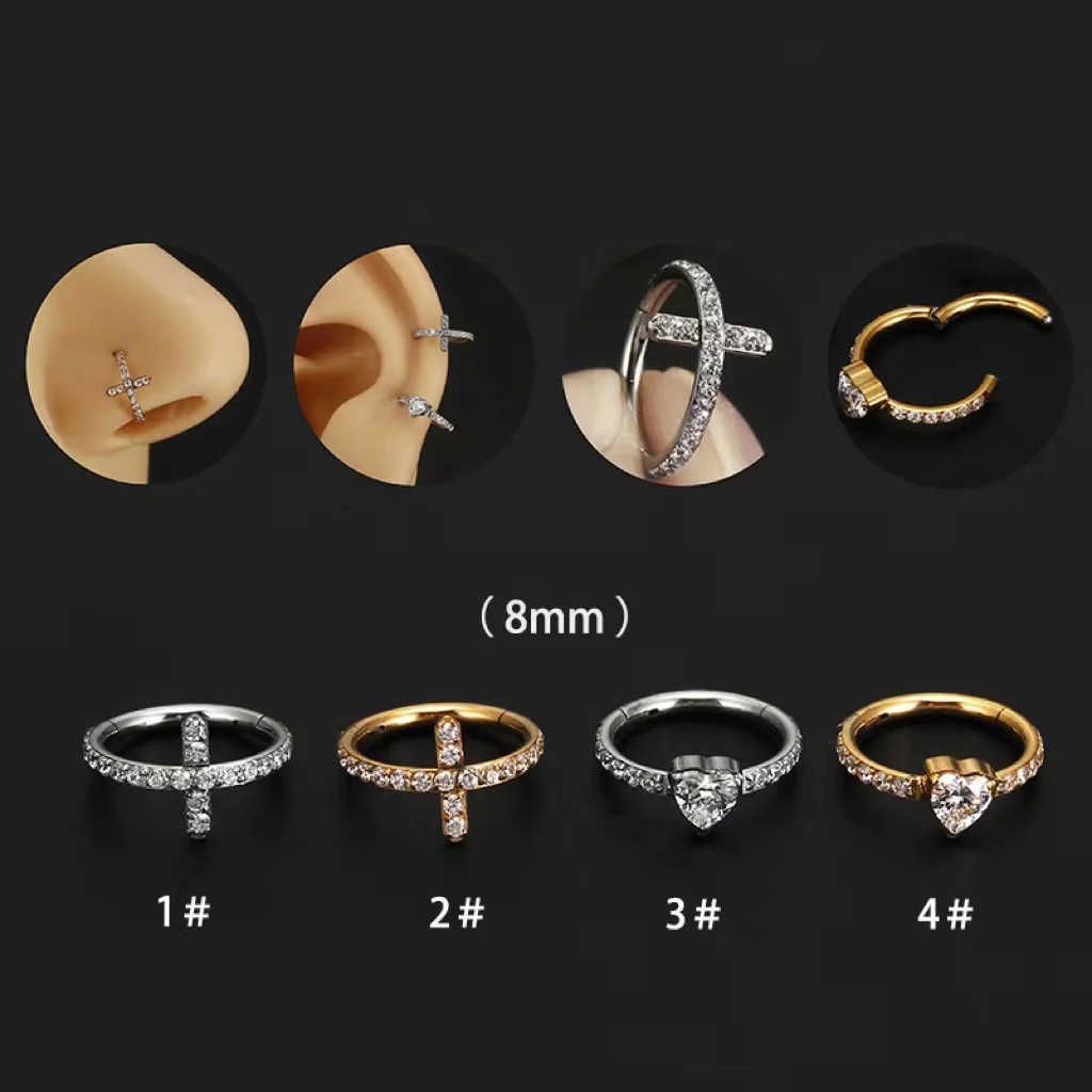 

1PC ASTM F136 G23 Titanium Piercing Nose Rings Septum Clicker Hinged Segment Helix Conch Cartilage Earrings CZ Piercing Jewelry
