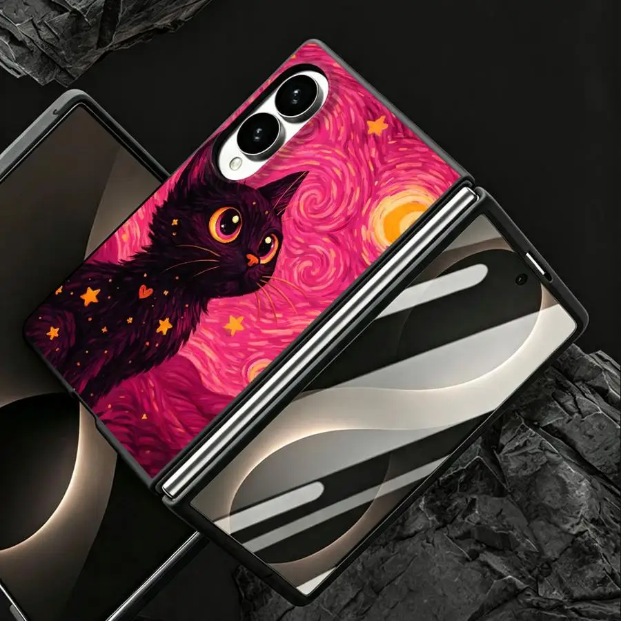Cat Starry Sky Pattern Case for Samsung Galaxy ZFold8 Z Fold8 Wide Z Fold 8 ZFold Wide Luxury Phone Cover