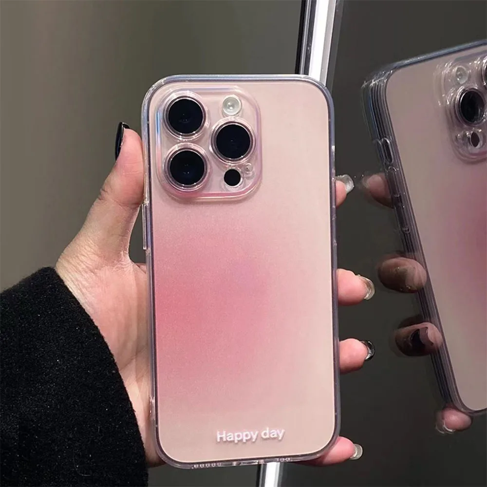 Luxuriöse transparente rosa Pulver-Silikon-Handyhülle für iPhone 13, 12, 11, 14, 15 Pro Max, XR X7, 8 Plus, Farbverlauf, klare, weiche TPU-Abdeckung