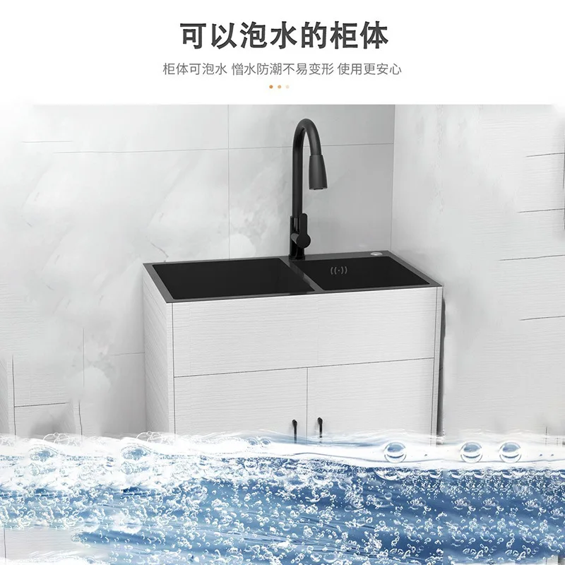 Kitchen Stainless Steel Vegetable Basin Integrated Cabinet Dishwashing Sink Household Simple Vegetable Washing Sink