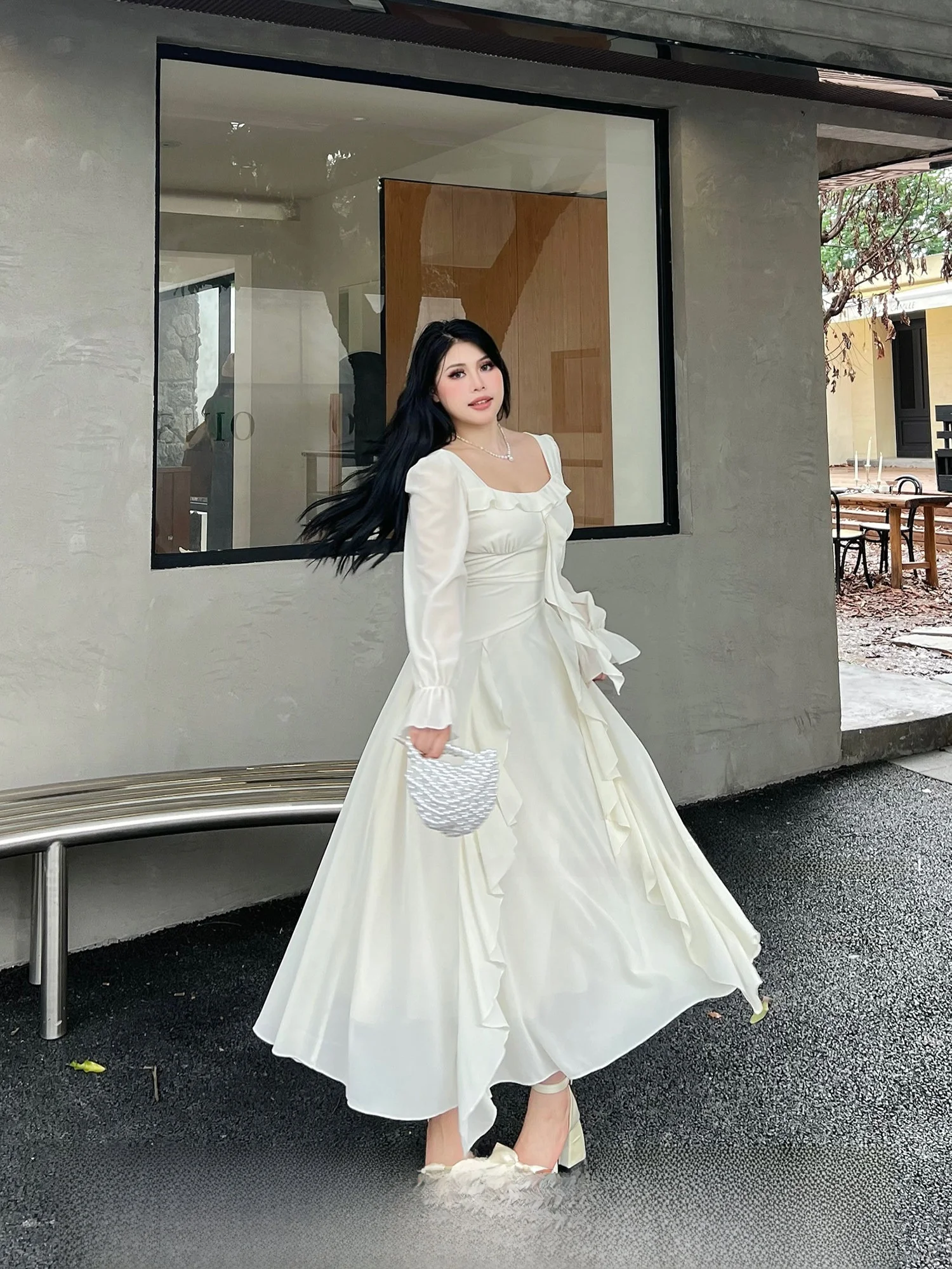 

Женское макси-платье SOUL White Moonlike с длинными рукавами, больших размеров, с завышенной талией, приталенное, для осени, для повседневной носки