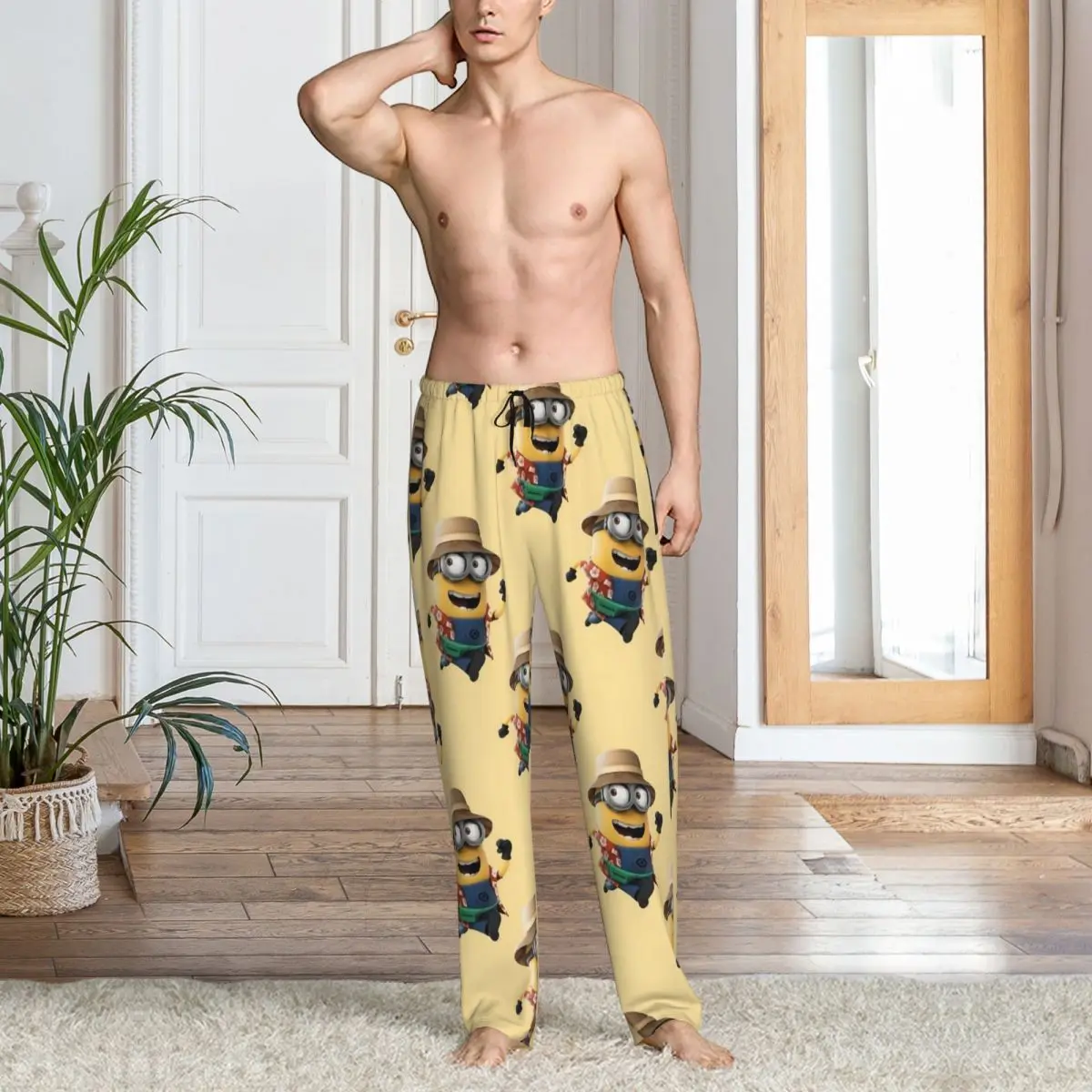 Custom M-Minions Pajama Pants Sleepwear Men's Elastic Waistband Yellow Capsule-Shaped Sleep Lounge Bottoms with Pockets