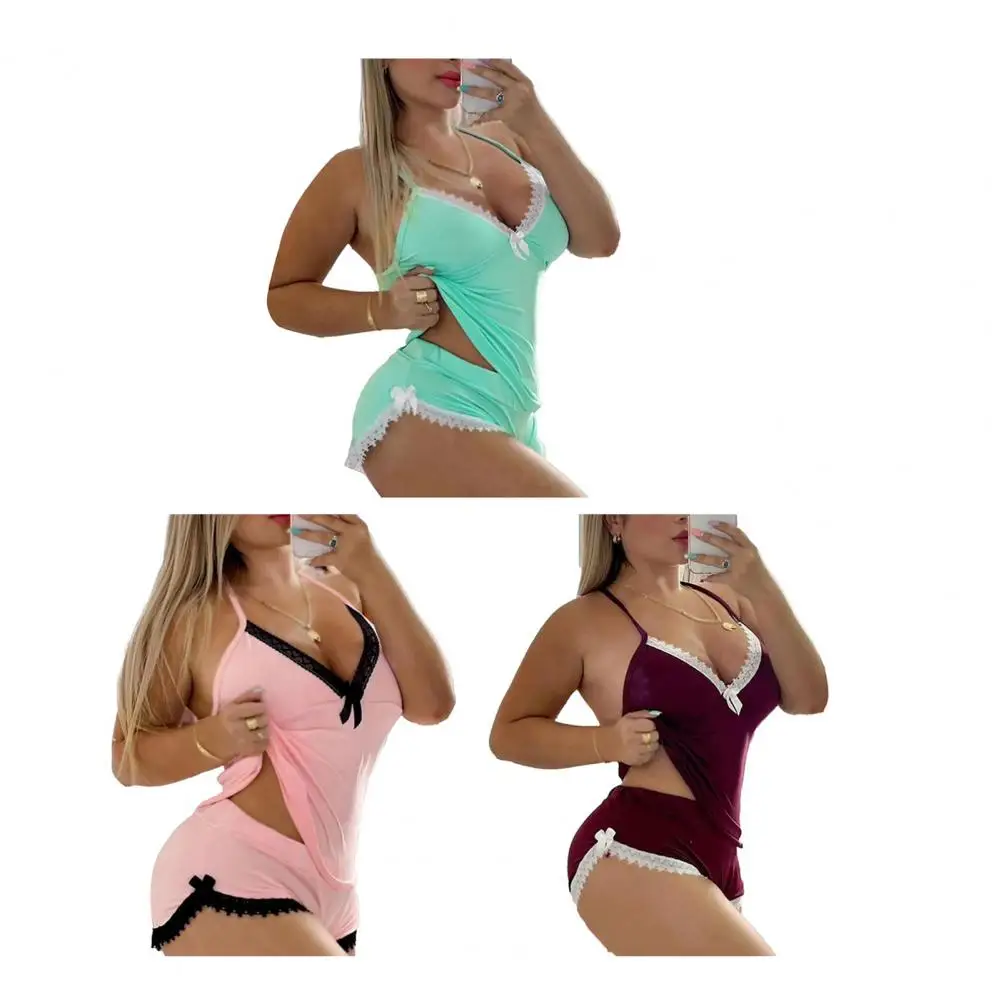 

Women's Lace-Trimmed Pajama Set – Stretchy Tank Top & Shorts for Sleep/Lounge