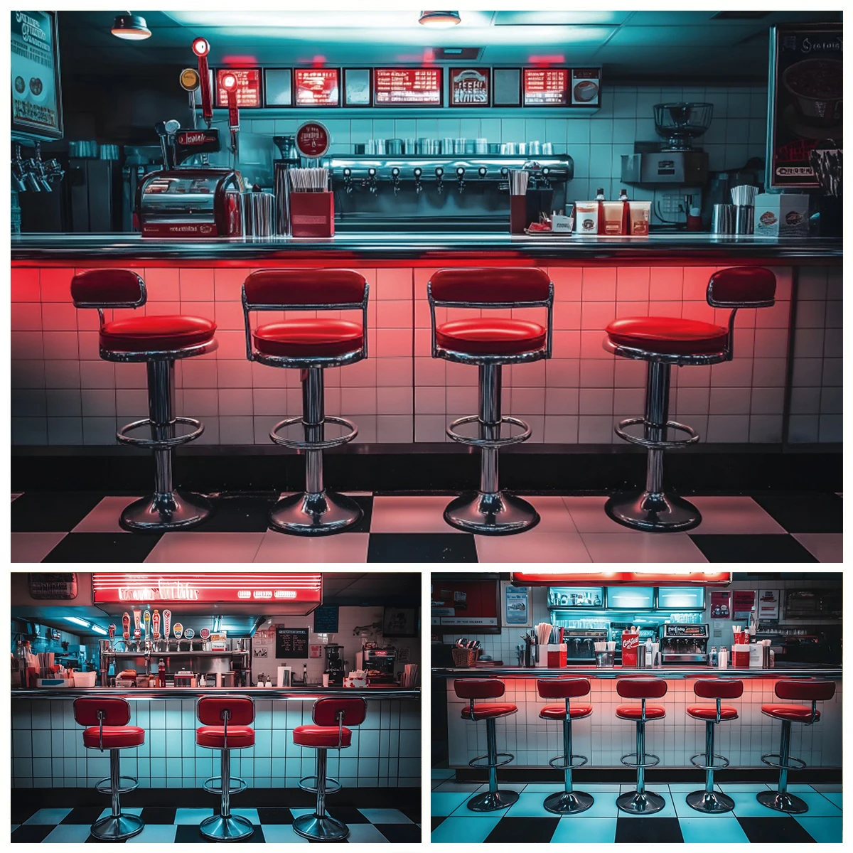 

Retro 50'S Soda Shop Photography Backdrop American Style Restaurant Back To 50'S Rock Party Decor Background Photo Studio Props