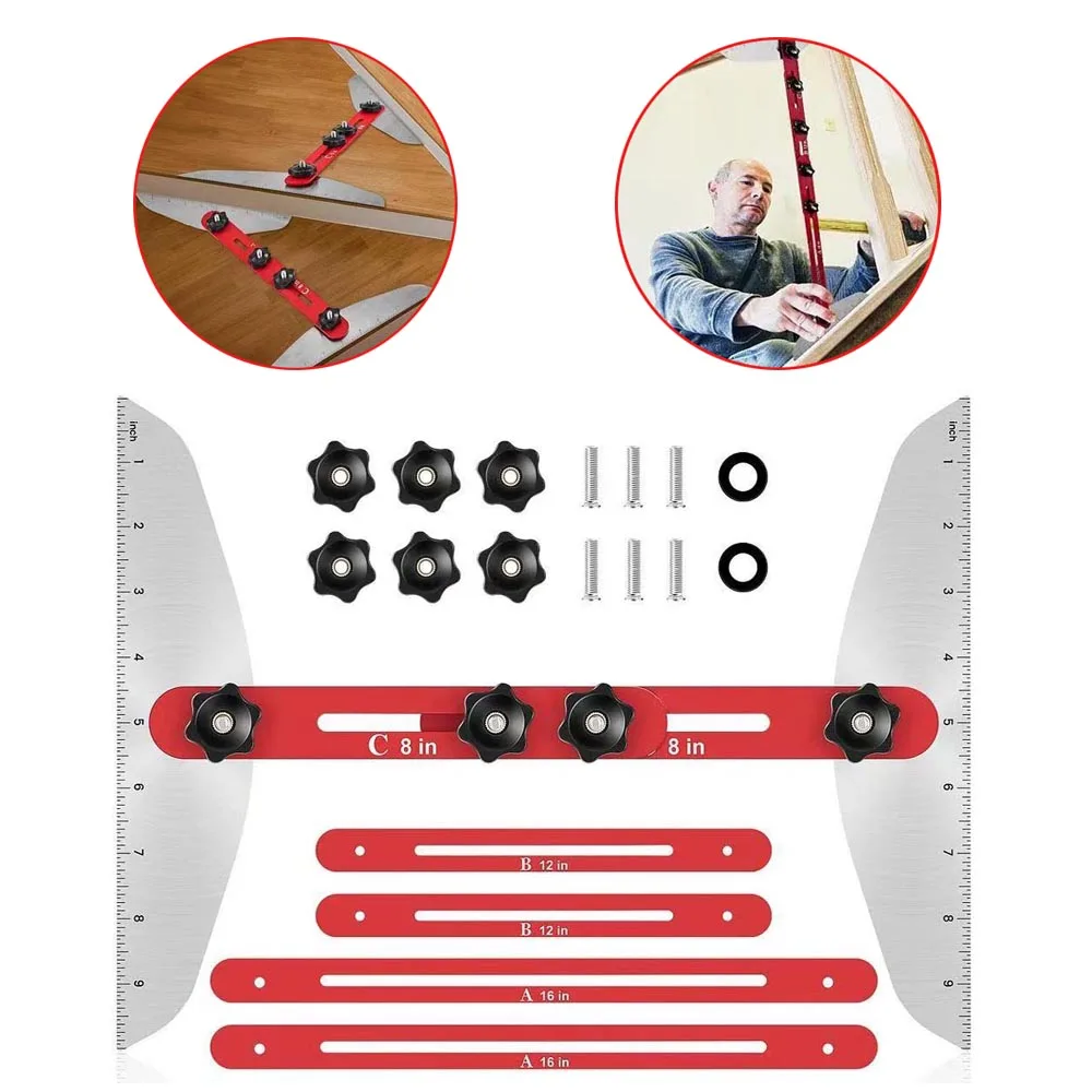 Stair Tread Template Tool 11-60inch Metal Measuring Stair Tool Adjustable Stair Tread Gauge For Stairs Risers Shelves Partitions