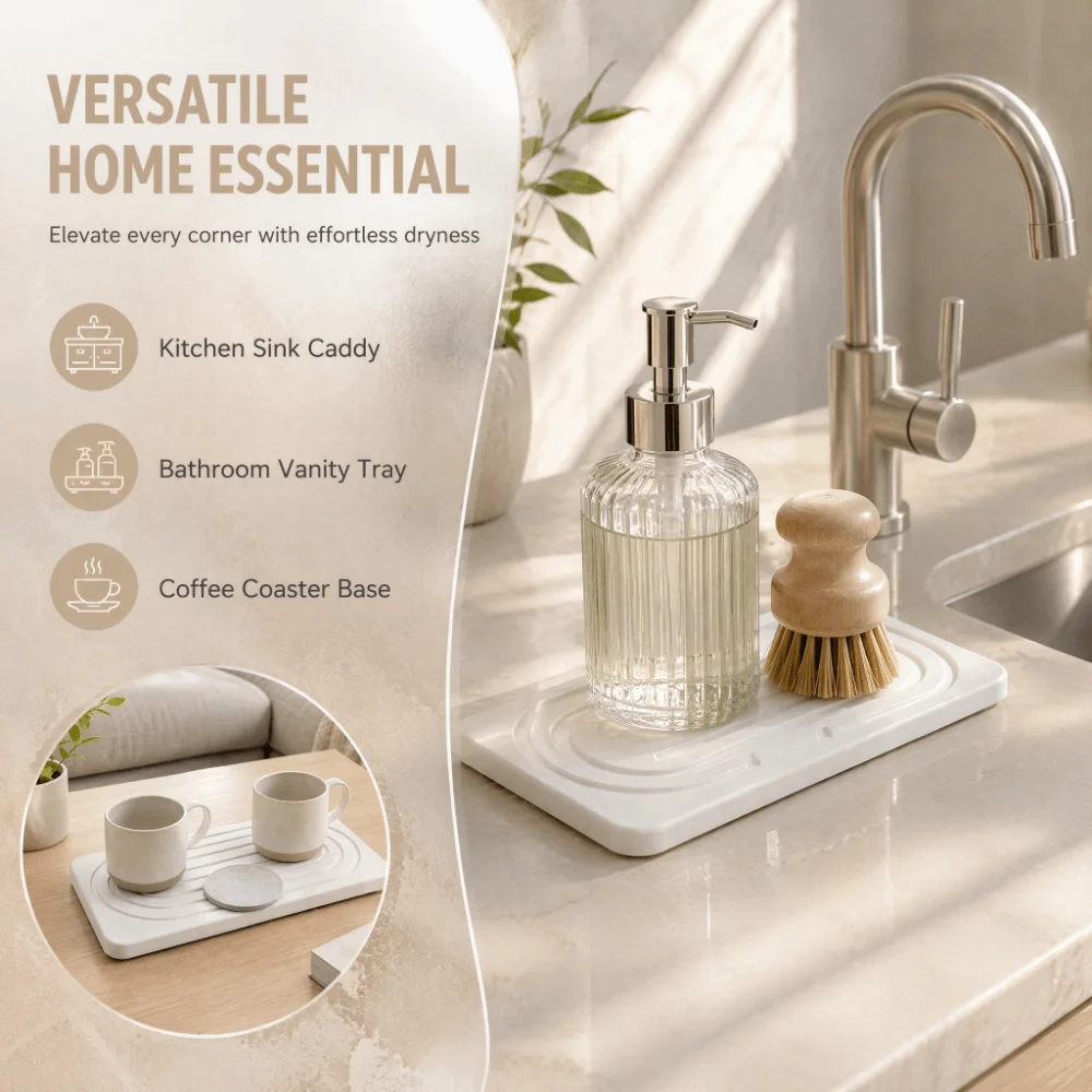 2pcs Absorbent Diatomaceous Earth Tray Set Quick Drying Natural Soap Dish Multi-Functional Minimalist Hand Soap Holder