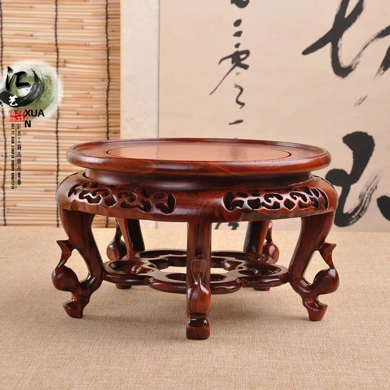 

African Black Ebony Wooden Sculpture round Hollow Home Decoration Fish Tank Flower Vase Bonsai Tray Carved Craft Wood Carving