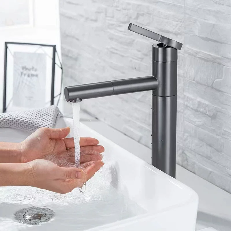 Basin Faucets Gray Bathroom Sink Faucet Single handle Pull Out Basin MixerFaucet Brass Rotation Sink Water Crane