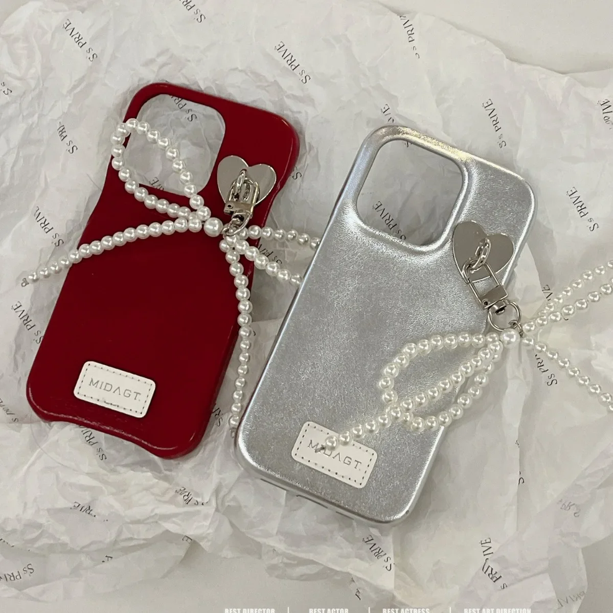

Lovely Korean Luxury Dermatoglyph Pearl Hanging Chain Solid Color Case For iPhone 15 14 13 12 11 Pro Max Shockproof Cover