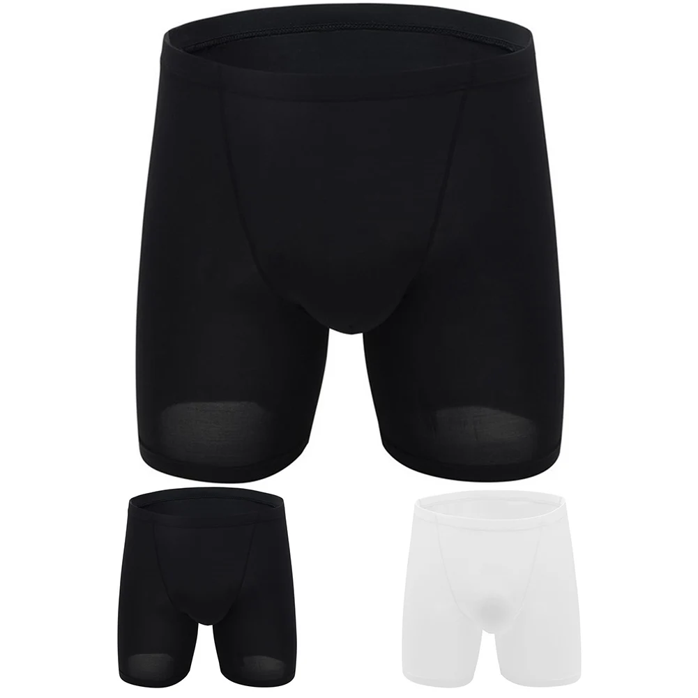 남성용 아이스 실크 긴 다리 복서 브리프, 섹시한 U 볼록 큰 파우치 속옷, 반바지 트렁크, 언더팬츠 통기성 남성 란제리