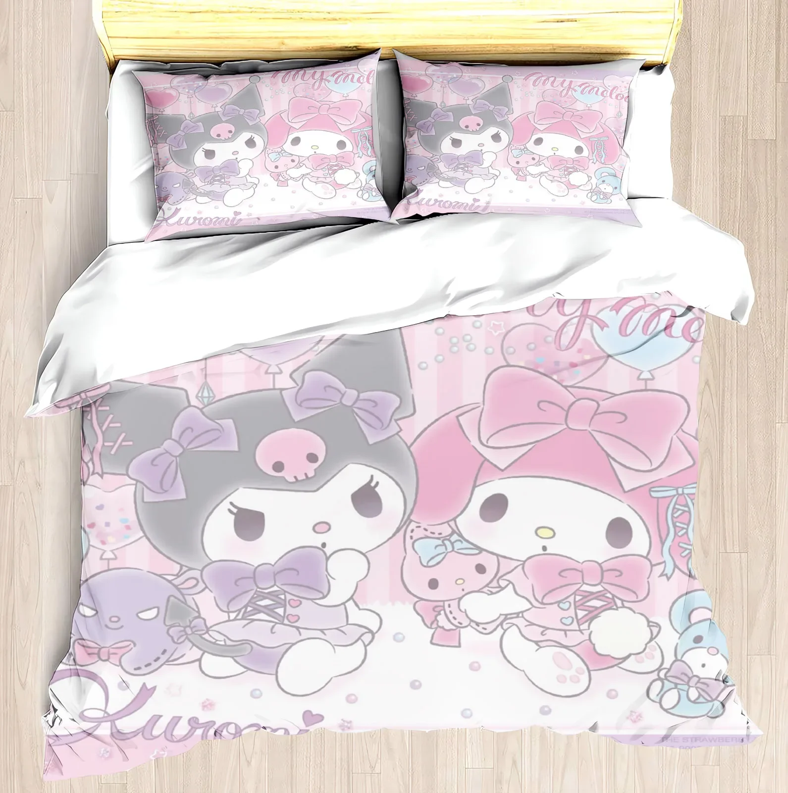 

MINISO-Modern Print Duvet Cover Set, Sanrio Kuromi Melody Bedding Set, Girl's Gift Mattress, 3 Piece Set