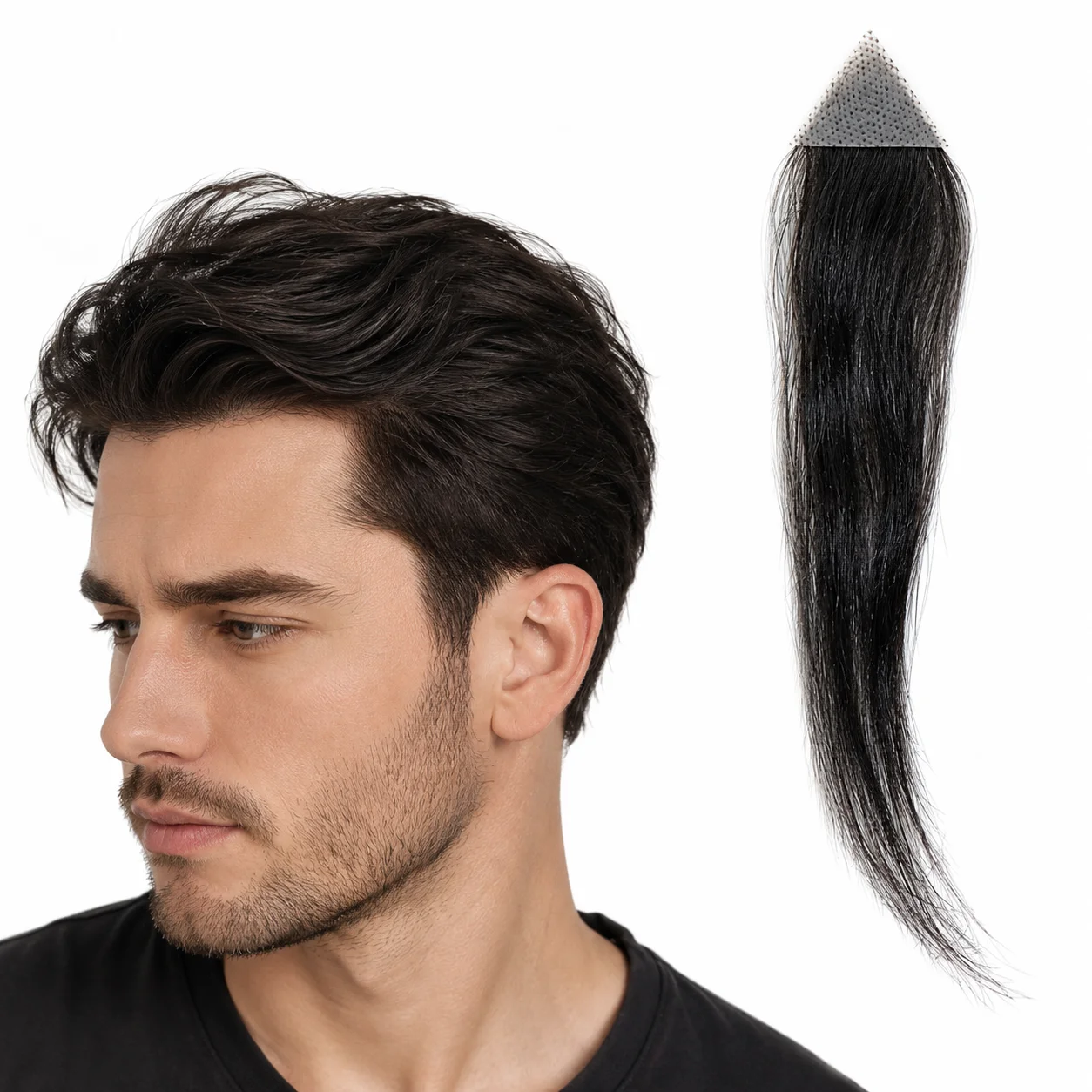 Invisible Triangle Mesh Hairpiece for Women 3x3 Hairline Topper Lightweight Frontal Hair Extension with Temple Coverage