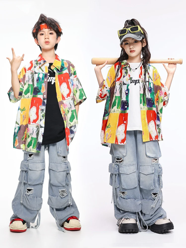 2024 New Jazz Dance Performance Costumes For Girls Loose Shirts Hiphop Pants Streetwear Boys Ballroom Hip Hop Clothes DQS16681