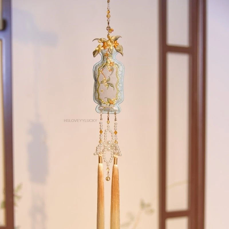 Chinese Women Long Hanfu Accessories Osmanthus Fragrans Embroidery Vintage Hanfu  Forbidden Ancient Tassel Hanfu Pendant Gifts