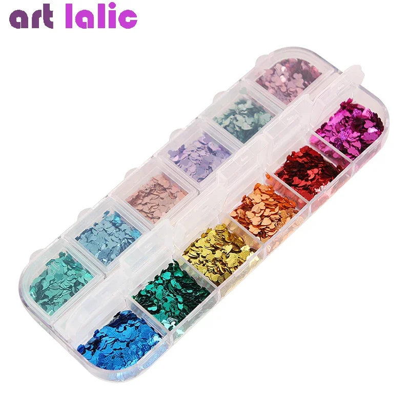

12pcs 3D Nail Sequins Star & Heart Shaped Glitter Flakes Art Decorations Manicure Accessories for DIY Nail Art