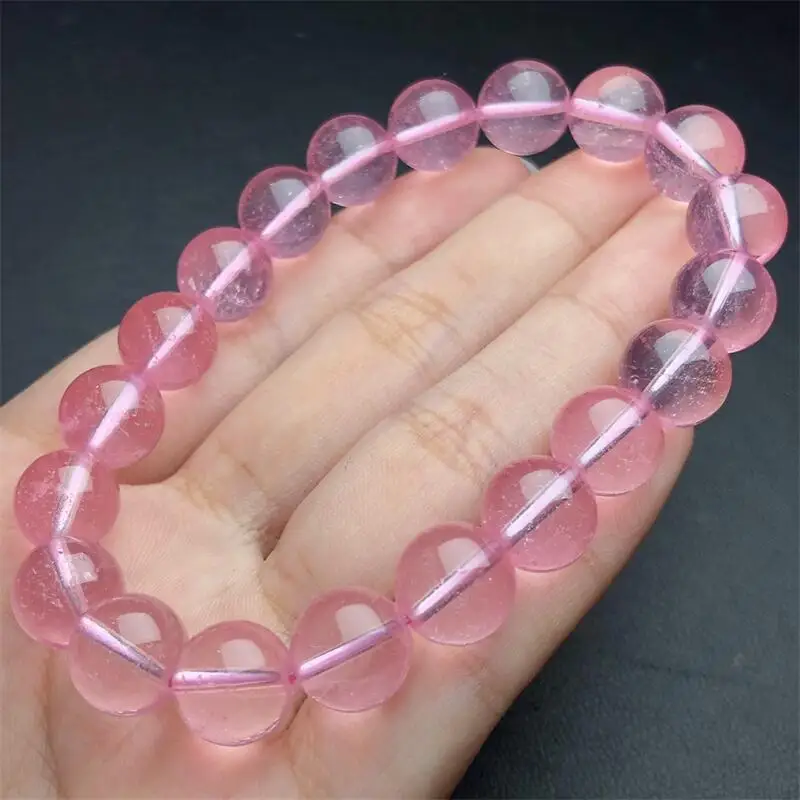 10MM Natural Pink Topaz Bracelet Jewelry For Woman Men Healing Fengshui Stretch Fashion Holiday Gift 1PCS