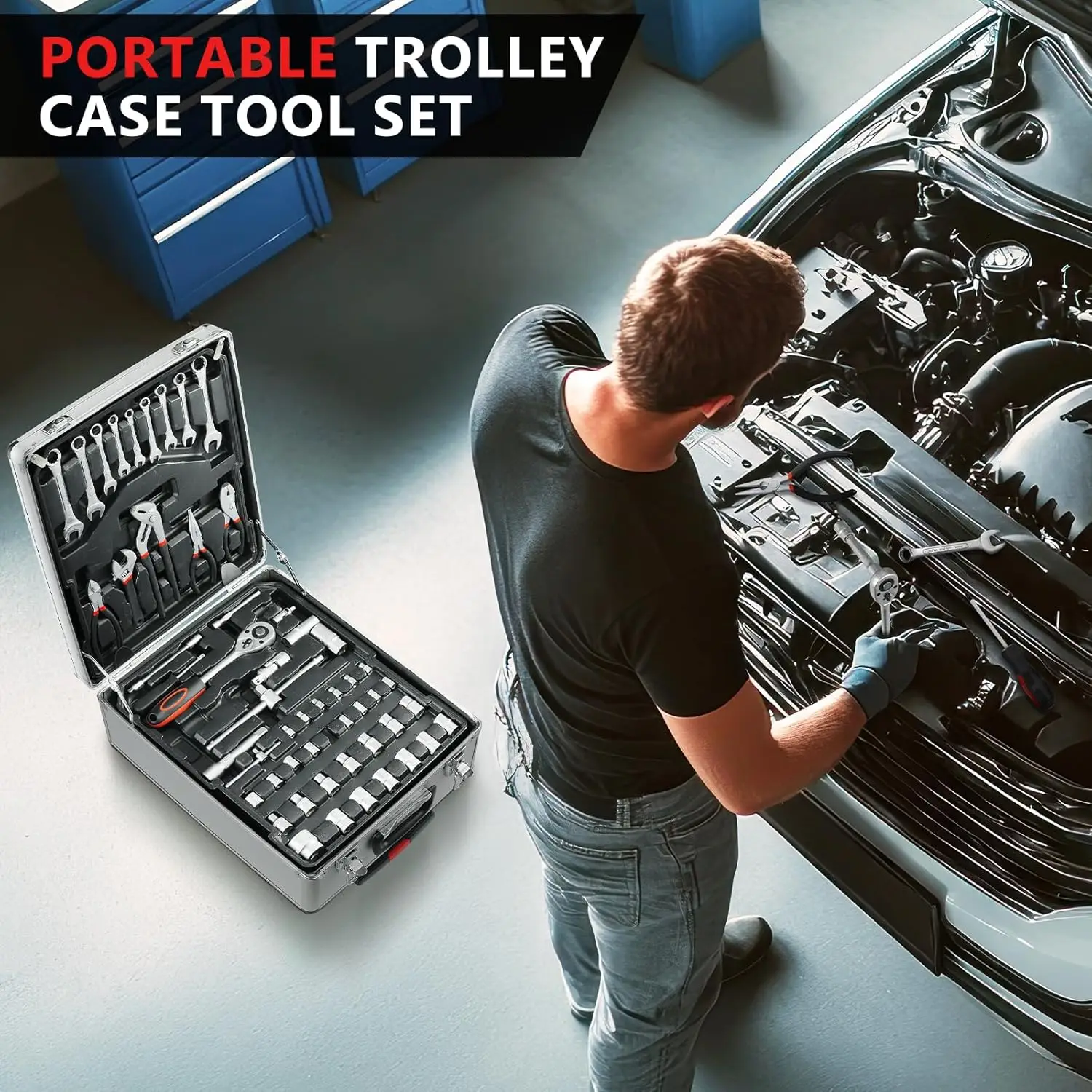 799pcs Tool Set Home Repair Tool kit with Trolley Case Mechanic Wrenches Socket Hand Tools for Daily Use Househould Work Repair