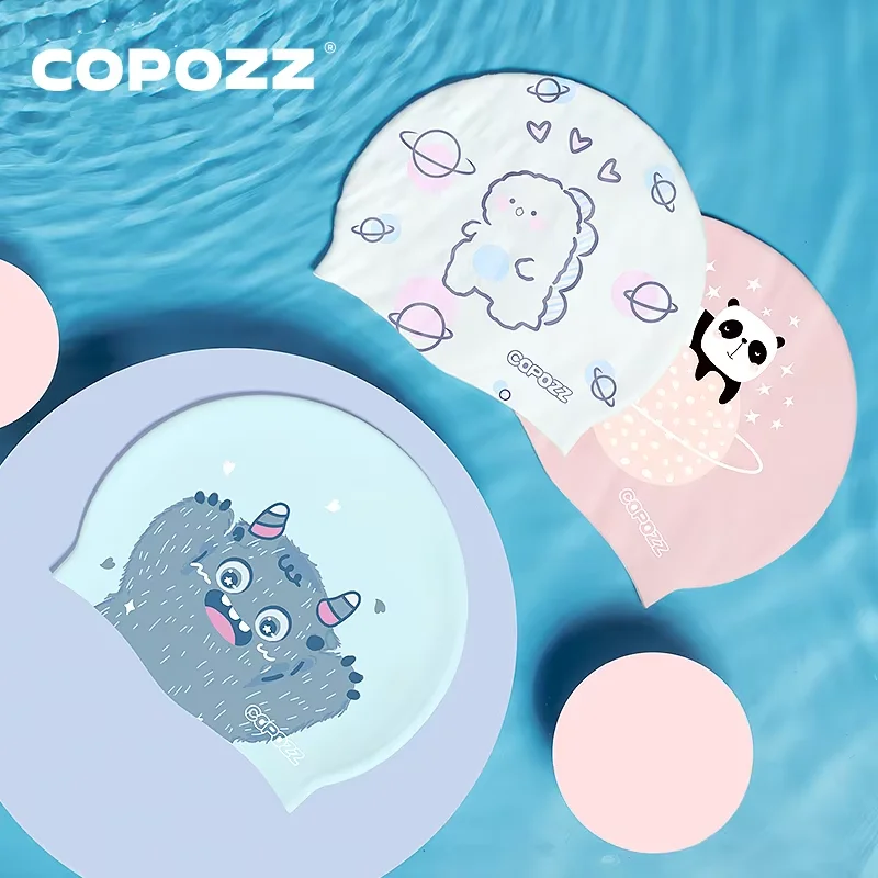 COPOZZ Cartoon Children Swimming Cap Swim Pool Waterproof Ear Protect Hat High Elastic Professional Pool Hat for Boys Girls Kids