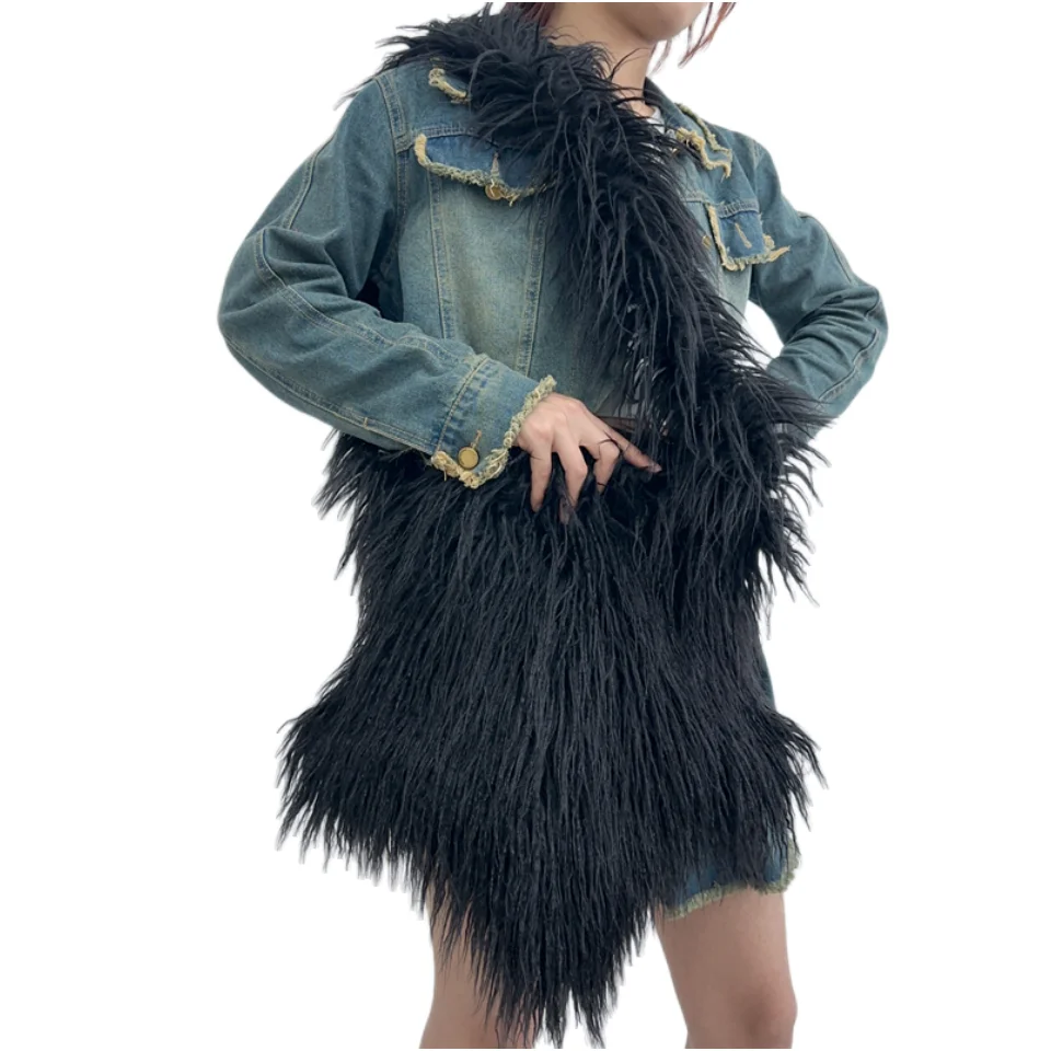 Mulheres Bolsa Star Shape Fluffy 2022 Outono Inverno Street Style Bolsa de Ombro Pures e Bolsa Crossbody Furry Fur Girls Bag