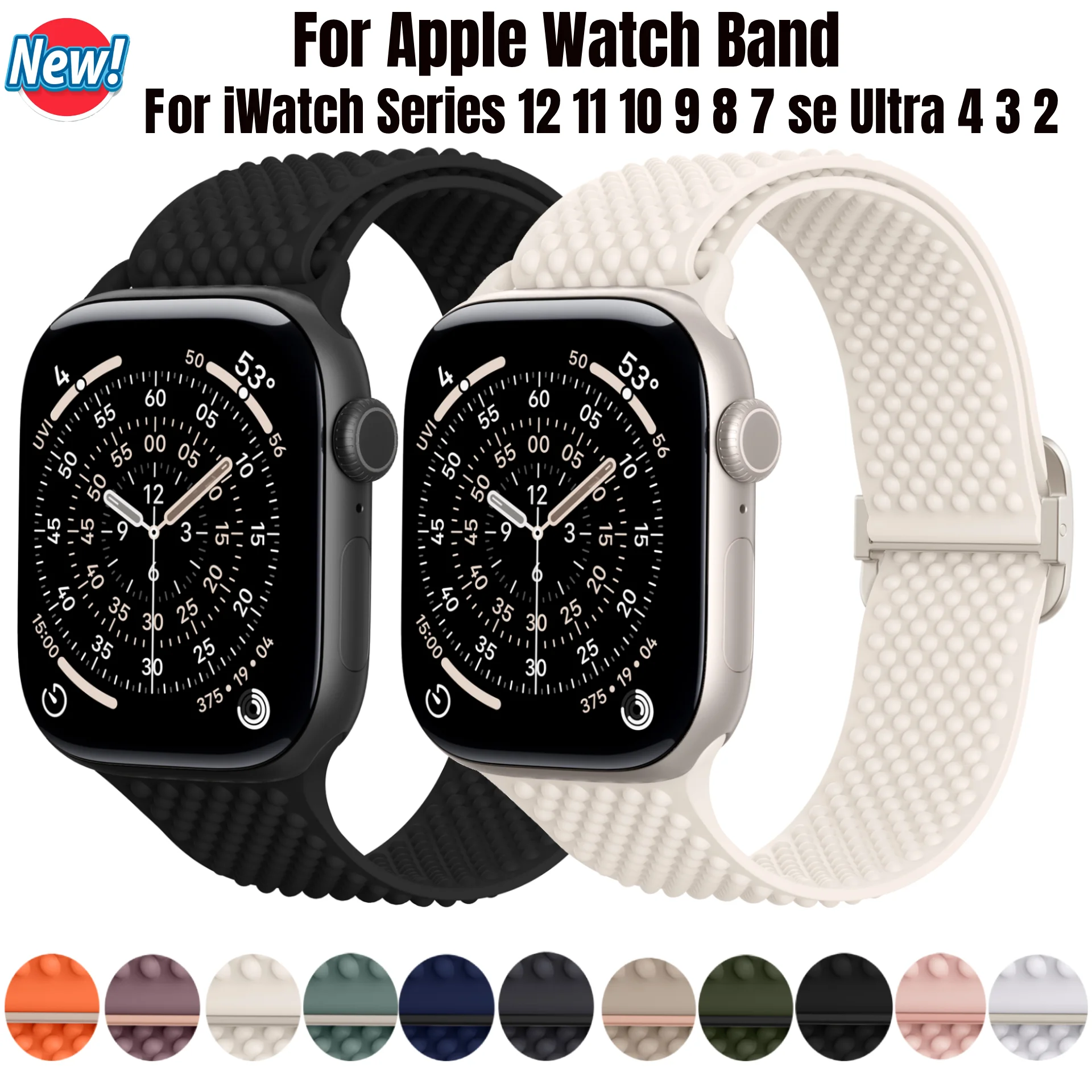 Silicone Strap for Apple Watch Band 45mm 40mm 41mm 42mm 49mm Wave Point Elastic bracelet iWatch series 12 11 10 9 Se Ultra 4 3 2