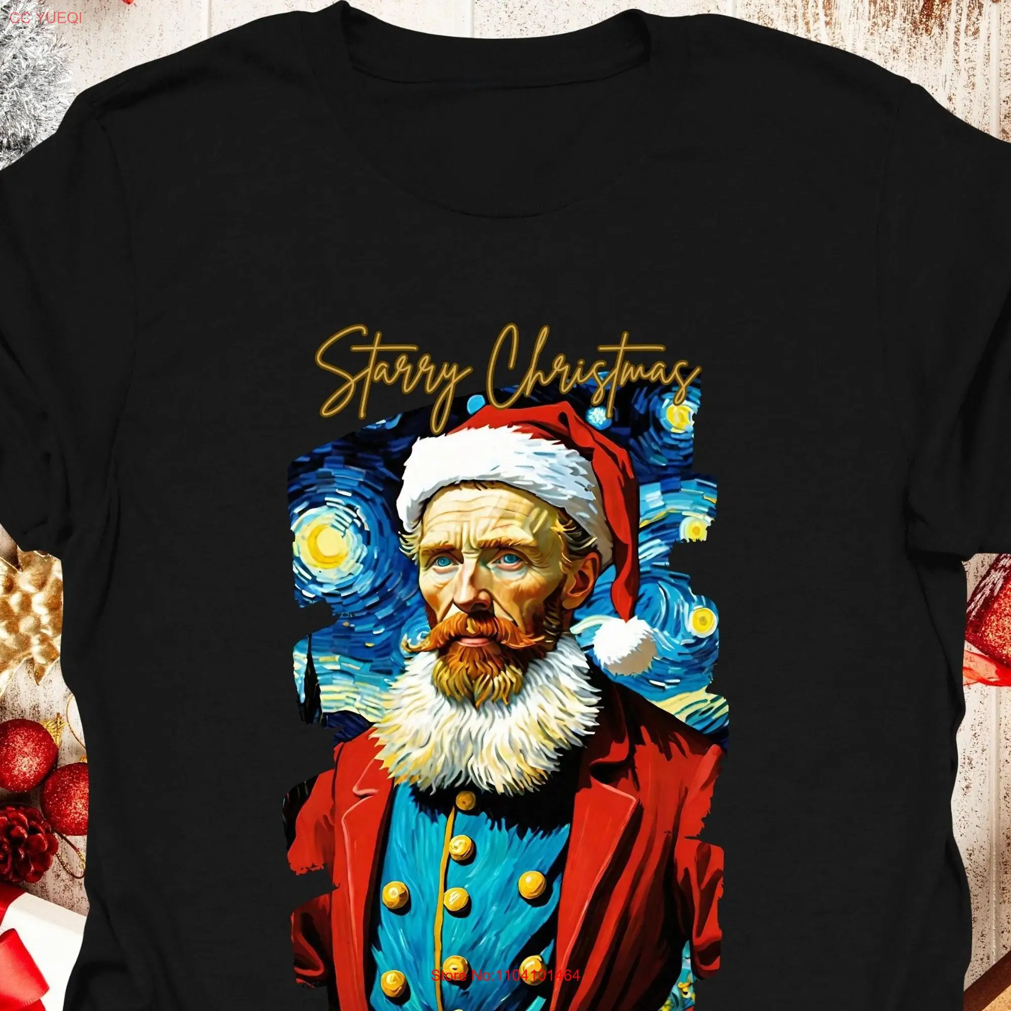 Van Gogh Starry Christmas T Shirt Art by Aichelangelo Santa Claus Funny Xmas Artwear Trending for Men and Women