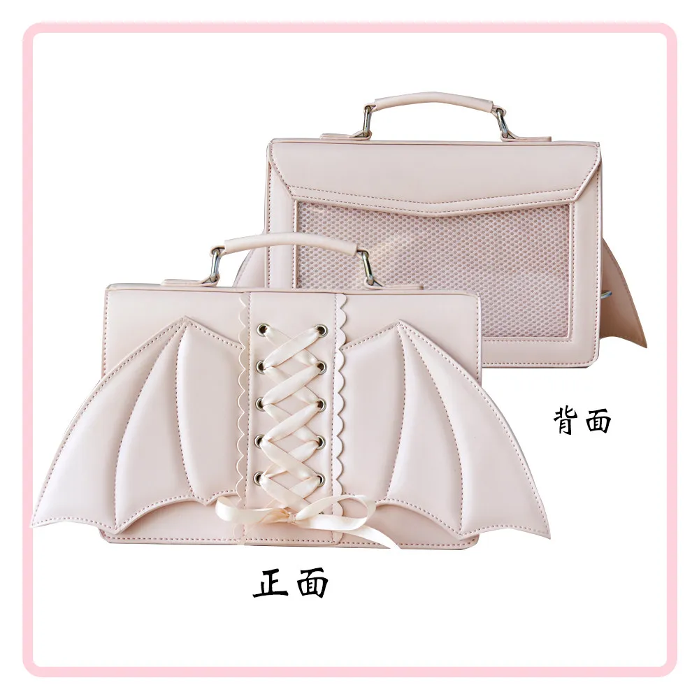 Original Daily Sweet and Cool Ribbon Pain One Shoulder Crossbody Small Food Lta Bag for Women Bat Wings Gothic Backpack Female