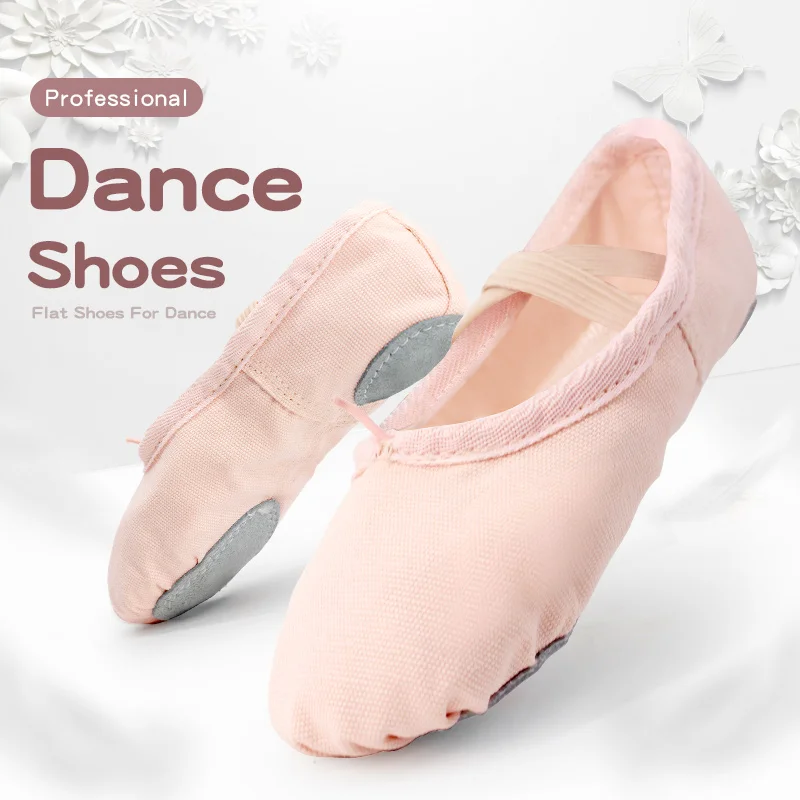 Scarpe da balletto in tela per ragazze Pantofole da ballo per bambini Suola divisa Ginnastica Scarpe da ballo per yoga per bambini Ballerina Scarpe basse da balletto