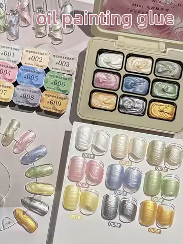 9-Grid Pearlescent Cream Oil Painting Solid Gel Nail Art Pigment Designs for Manicure DIY--zhu guang nai you you hua jiao