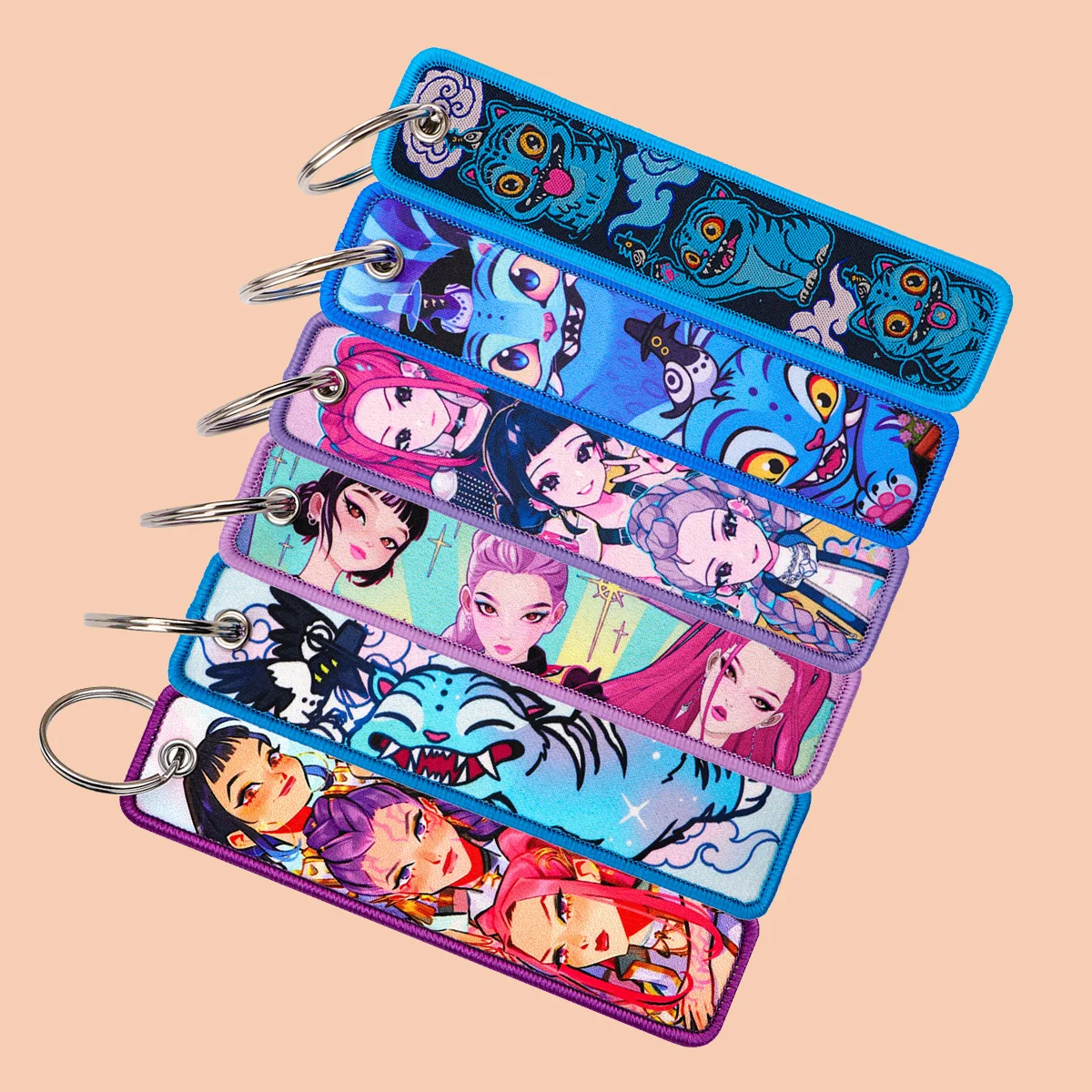 

Mix 6pcs/set Manga Movie Embroidery Key Fob Cool Girls Keyring For Motorcycles Cars Backpack Keychain Accessories Fashion Gifts