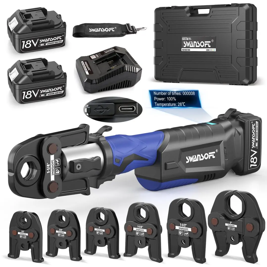 SWANSOFT 32kN Electric Copper Pipe Crimping Tool 18V 4Ah Battery Pro Press Tool for VUS 1/2