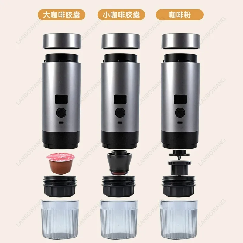 Portable 3 In 1 Capsule Coffee Maker Rechargeable High Pressure Espresso Heating Machine For Outdoor Travel Camping Use