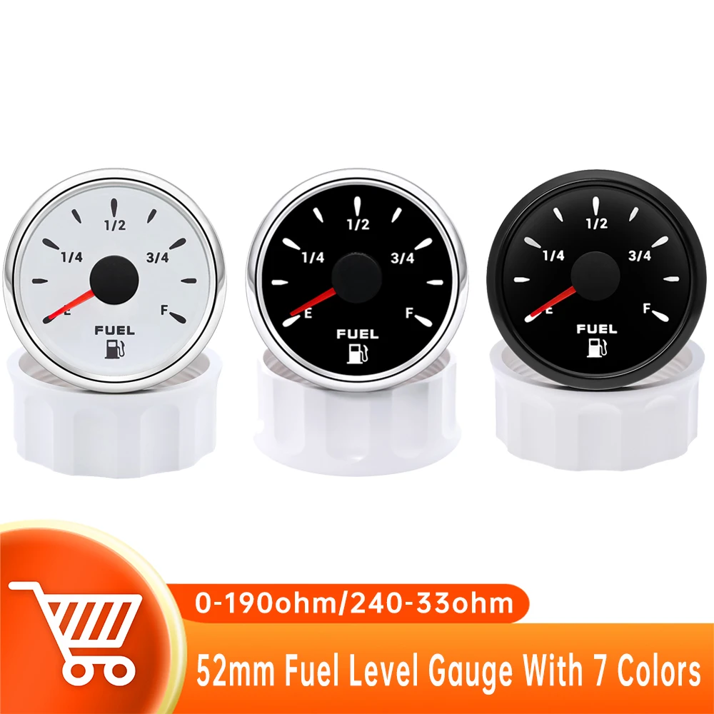 

0-190Ohm/240-33Ohm Fuel Level Gauge Pointer Car Gauge Waterproof Fuel Gauge with 7 Colors Backlight for Car Marine Boat